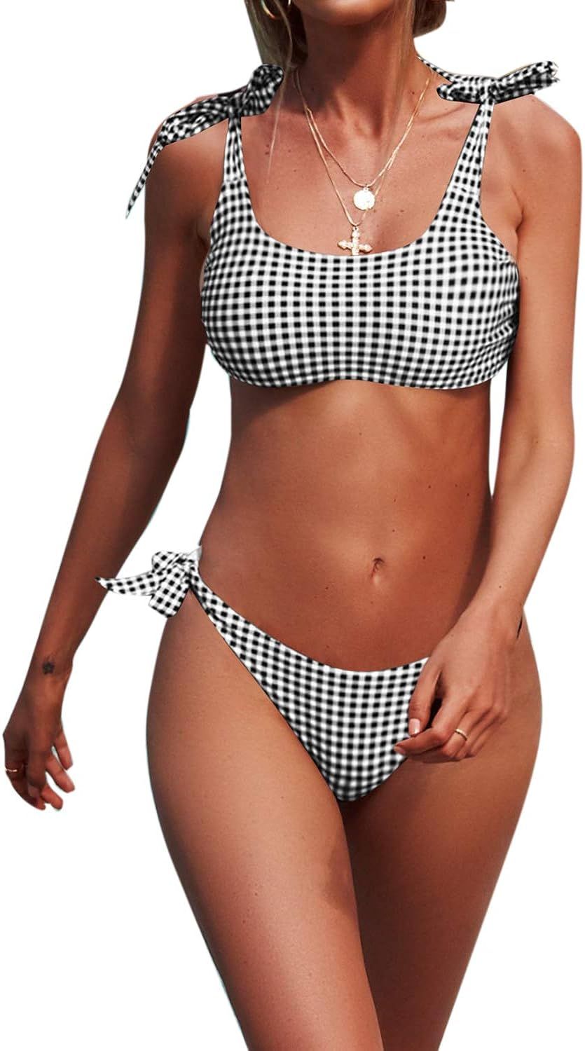 Blooming Jelly Womens Two Piece Swimsuits Tie Knot Padded Push Up Brazilian Thong Cheeky Bikini S... | Amazon (US)