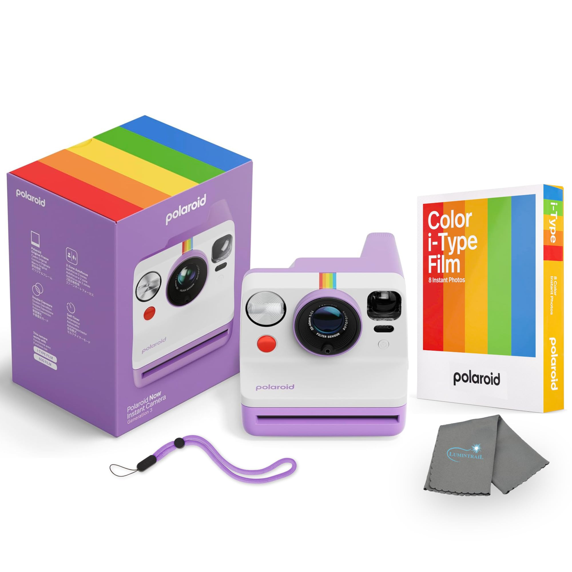 Polaroid Now 3rd Generation i-Type Instant Camera + 8 i-Type Color Film Bundle, Purple, Polaroid ... | Amazon (US)