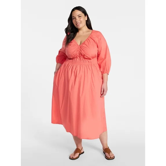 Terra & Sky Women's Plus Size Cinch Waist Midi Dress, Sizes 0X-5X | Walmart (US)