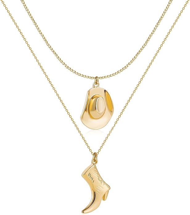 MIFYNN Cowboy Boot Necklace for Women Cowgirl Boot Hat Necklaces 14K Gold Layered Hat Boot Pendan... | Amazon (US)