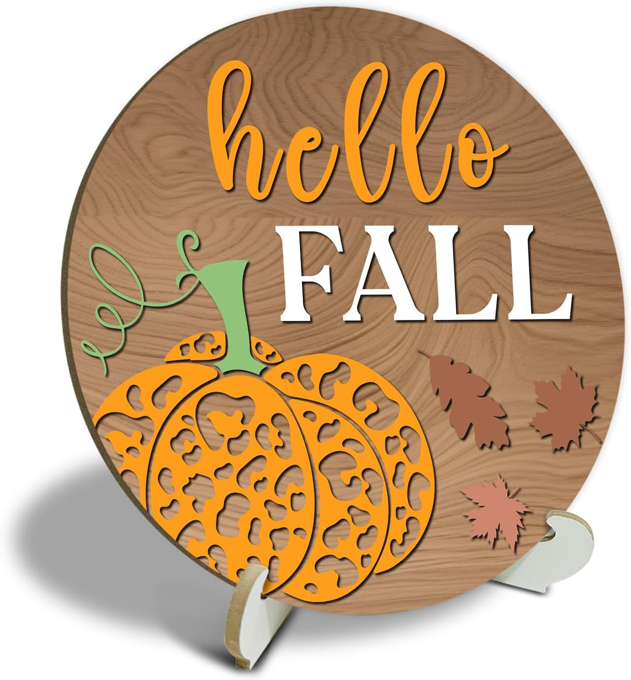 Hello Fall Thanksgiving Tabletop Decor Round Wood Sign, Farmhouse Round Wooden Pumpkin Sign Plaqu... | Amazon (US)