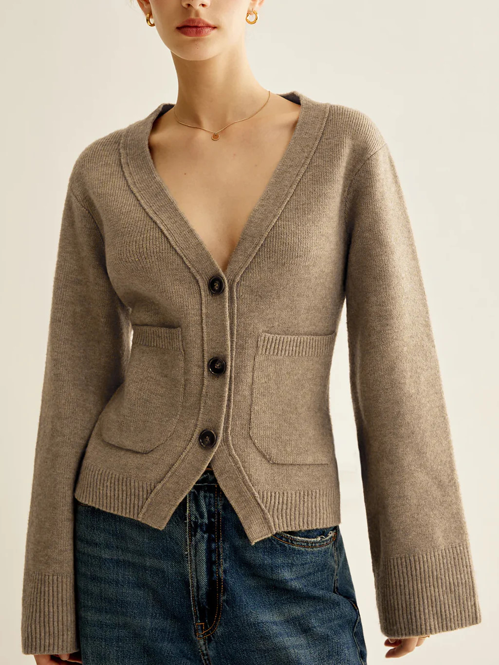 V-Neck Split Button Cardigan | Commense