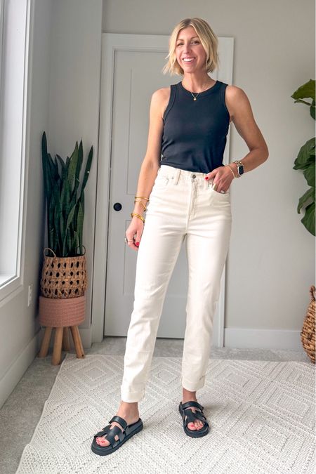 This black-and-white outfit is so classic and easy to throw on for every day. Wearing a size 28 tall in these jeans- they have some great stretch 👏🏻

#LTKover40 #LTKxMadewell #LTKfindsunder100
