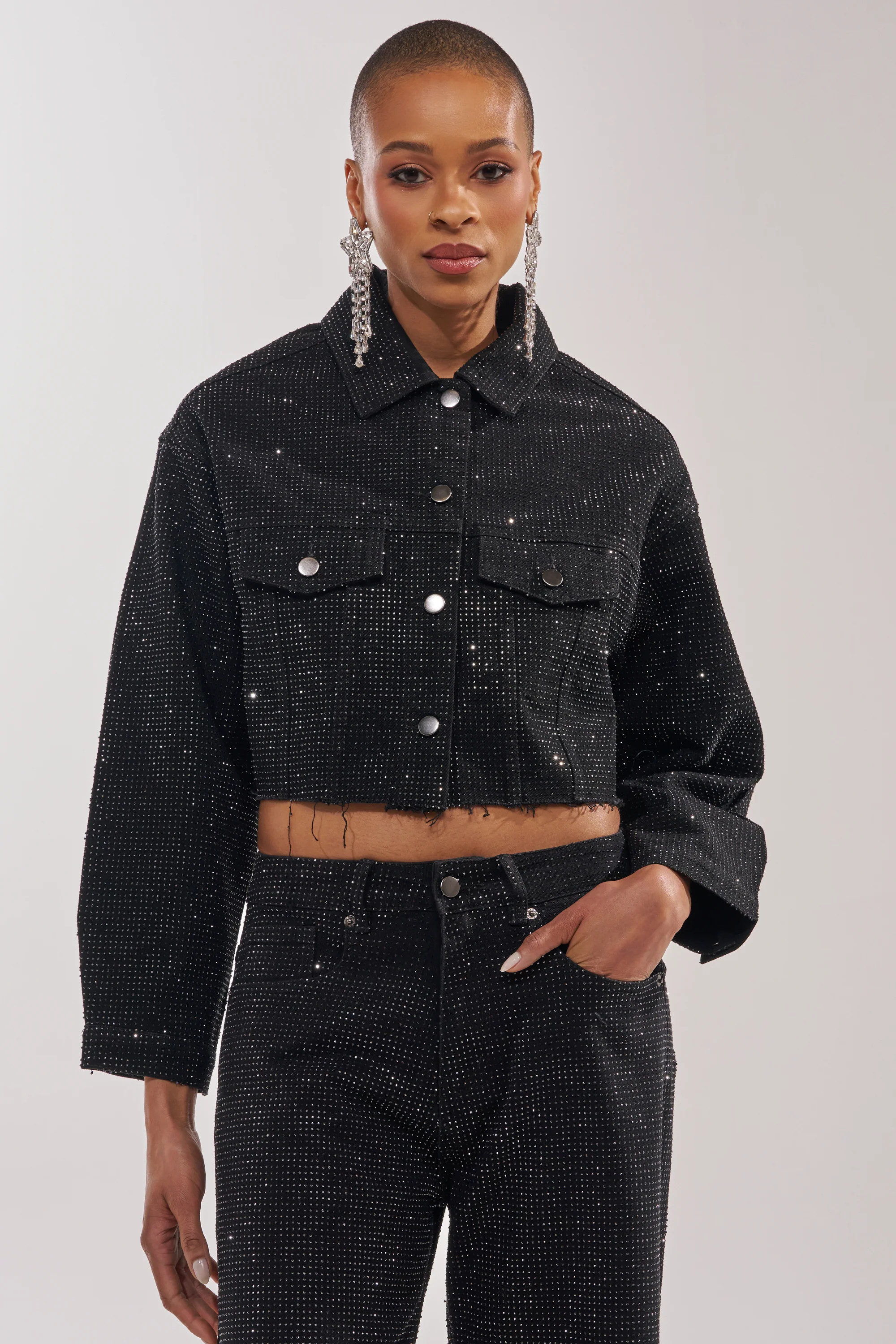 DEMI EMBELLISHED DENIM JACKET IN BLACK | AKIRA