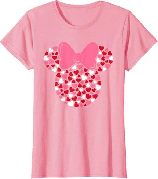 Disney Minnie Mouse Icon Pink Hearts Valentine's Day T-Shirt, Black, Small | Amazon (US)
