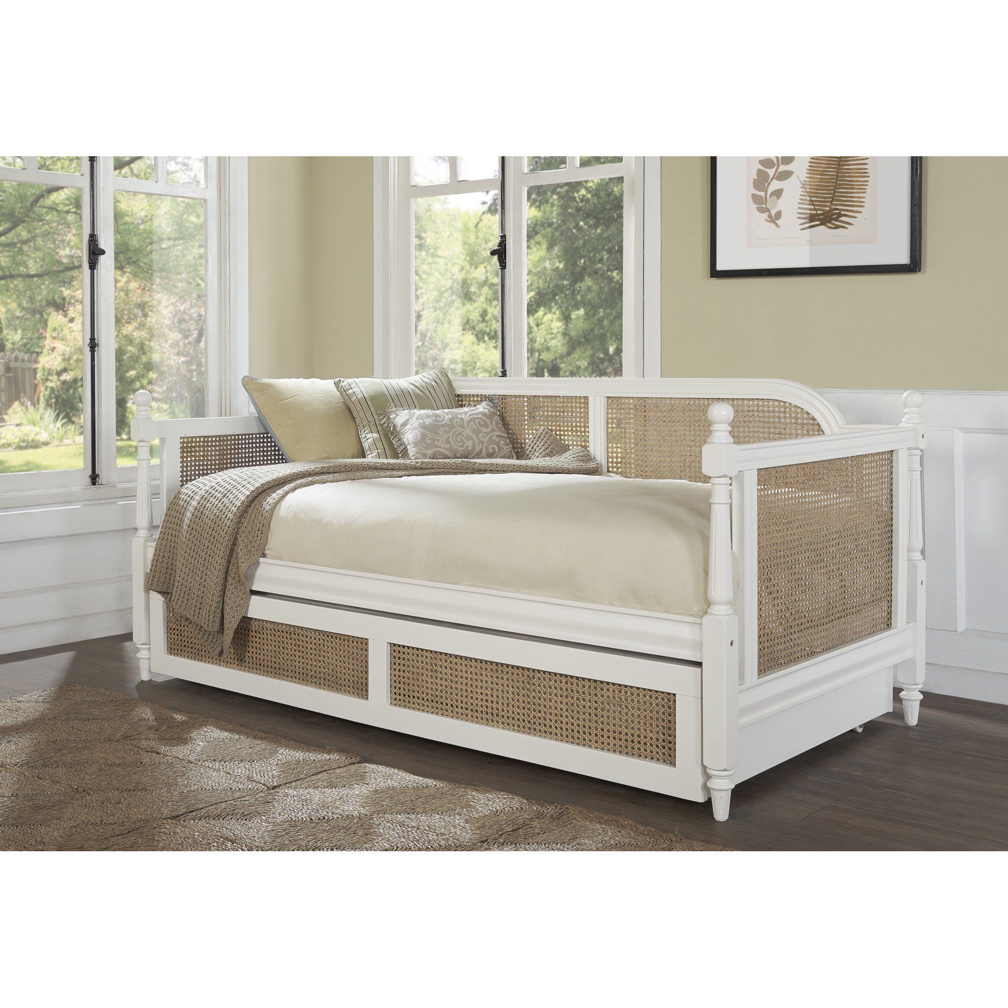 Hillsdale Furniture Melanie Wood and Cane Twin Daybed with Trundle, White | Walmart (US)