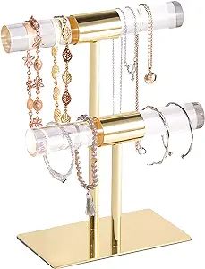 Jewelry Organizer Stand Bracelets Holder Clear 2-Tier Acrylic Jewelry Tower Gold Metal Tabletop D... | Amazon (US)