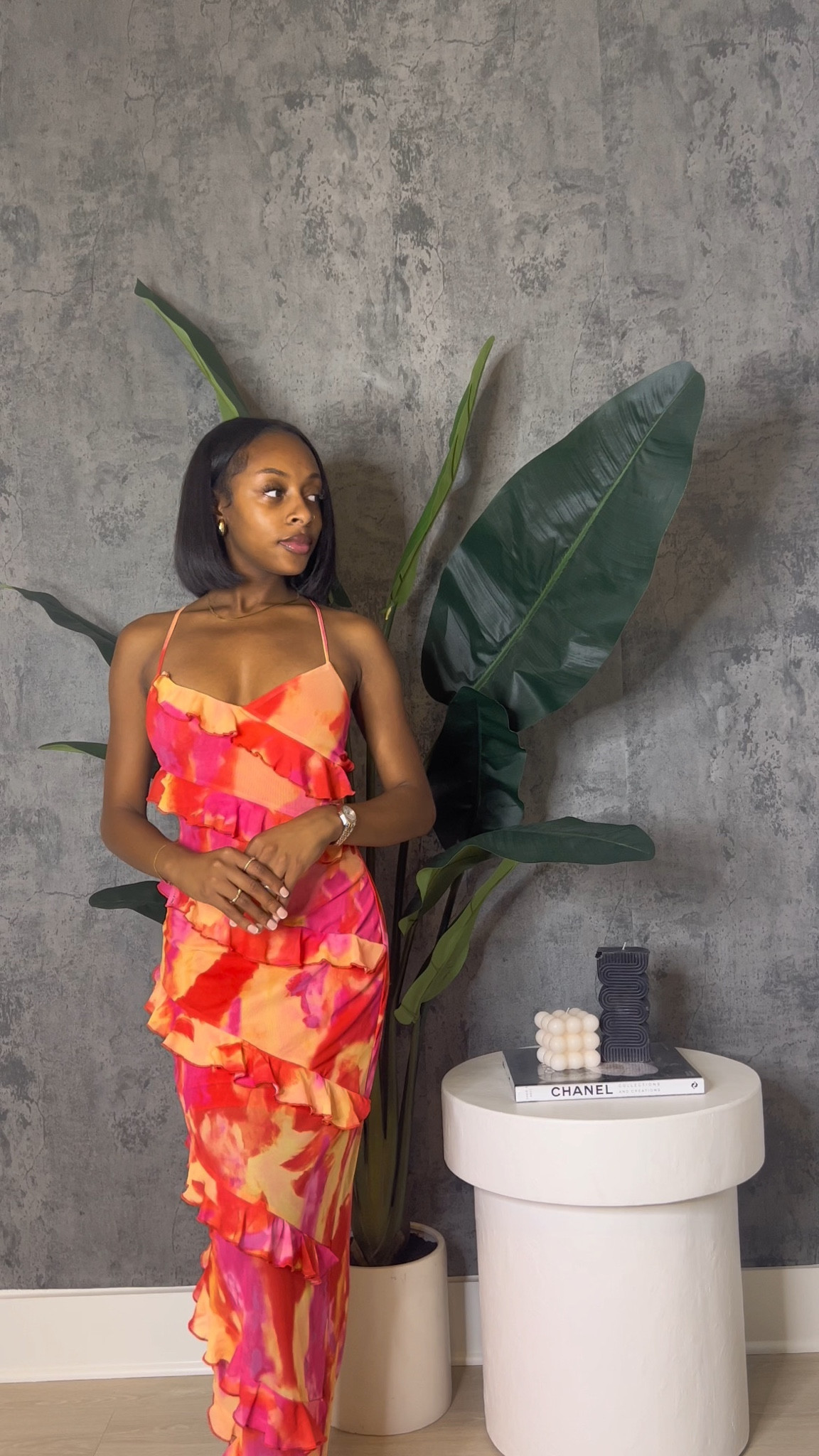 strapless open back dress SHEIN L'Amorae Ruffle Asymmetrical Hem Cut Out Dress  PINK SHOP EG