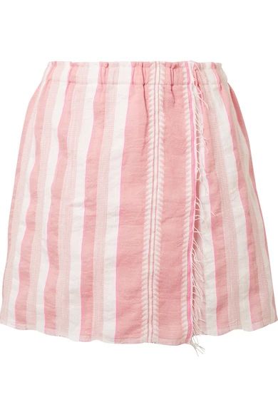 LemLem - Lulu Wrap-effect Striped Cotton-blend Gauze Mini Skirt - Antique rose | NET-A-PORTER (US)