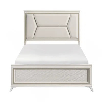 1Pc Modern Luxury Queen Bed Upholstered Headboard With LED Lighting Wooden Bedroom Furniture Antique White Finish And Gold | Wayfair North America