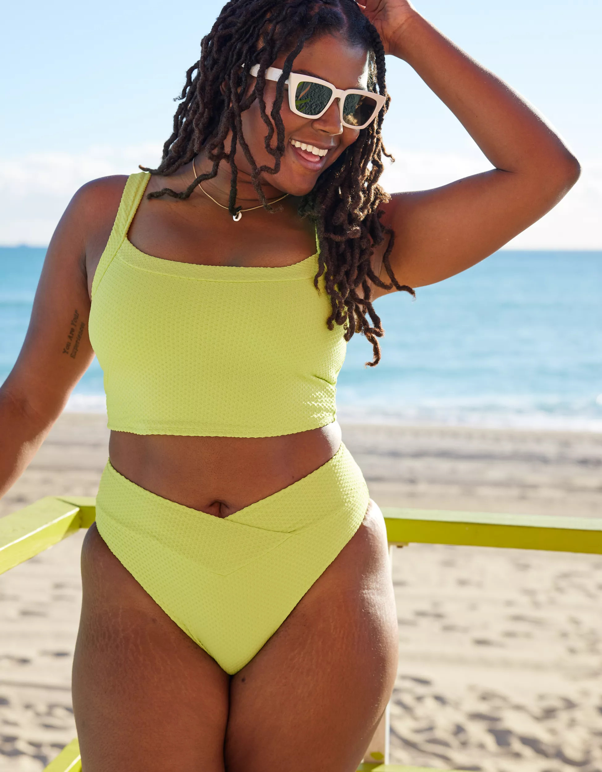 Aerie Jacquard Longline Scoop Bikini Top | American Eagle Outfitters (US & CA)