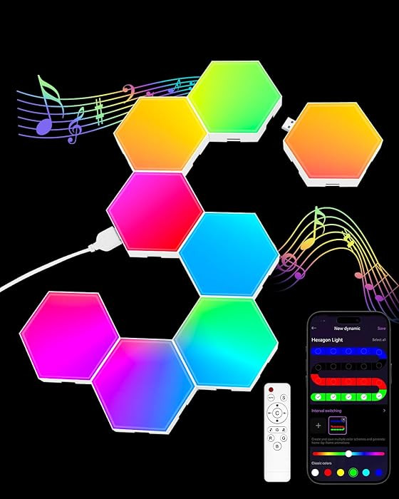 Hexagon LED Light Panels 8 Pack – RGB Wall Decor Lights with Music Sync, App & Remote – Modul... | Amazon (US)
