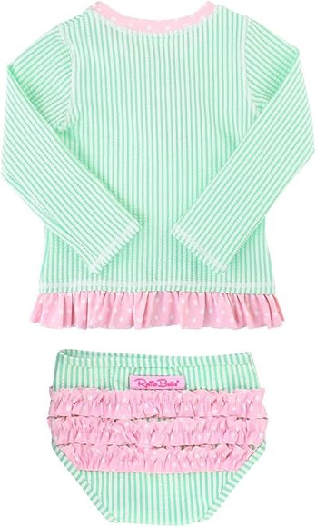 Amazon.com: RuffleButts Baby/Toddler Girls Mint Seersucker Long Sleeve Rash Guard Bikini - 18-24m... | Amazon (US)