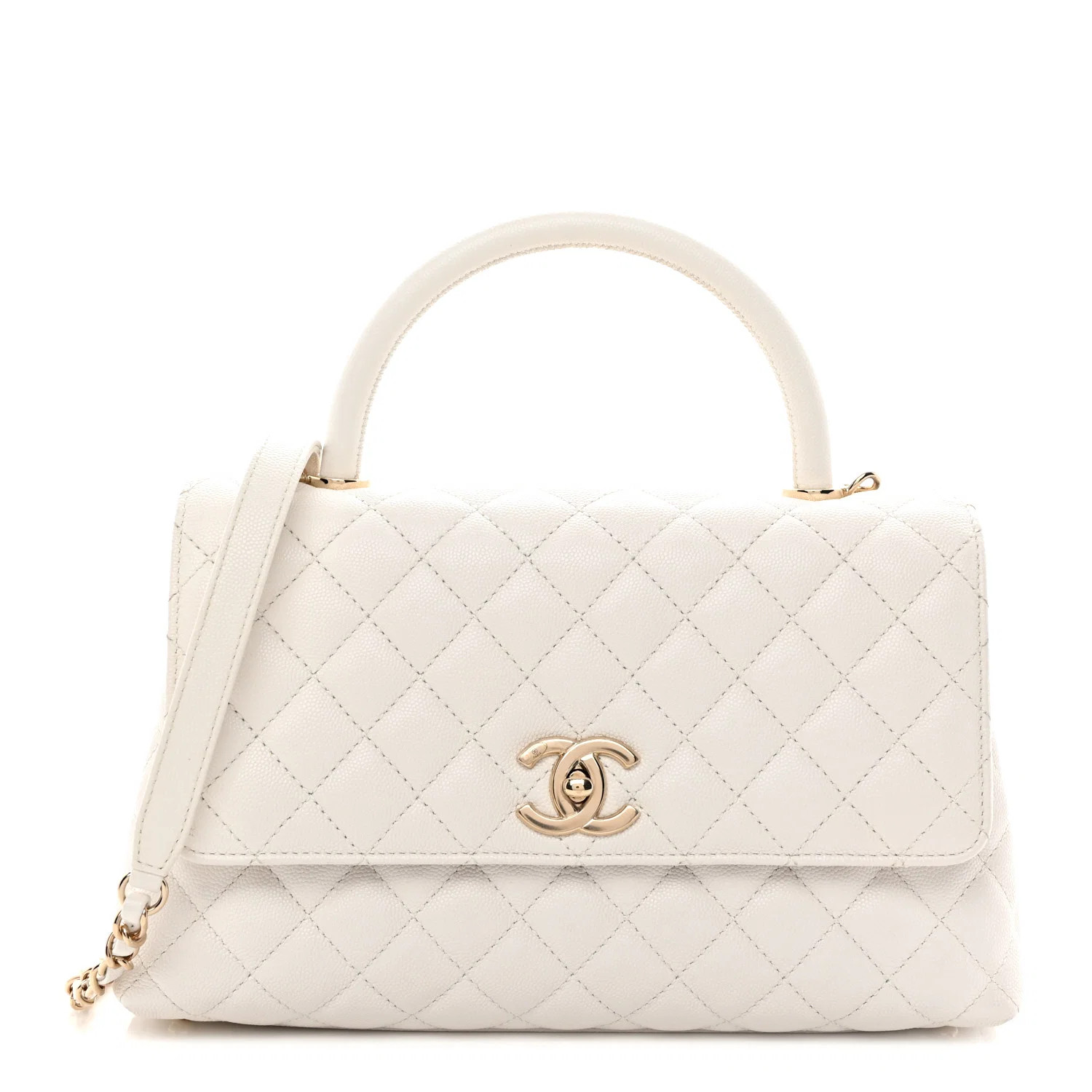 Caviar Quilted Small Coco Handle Flap White | FASHIONPHILE (US)