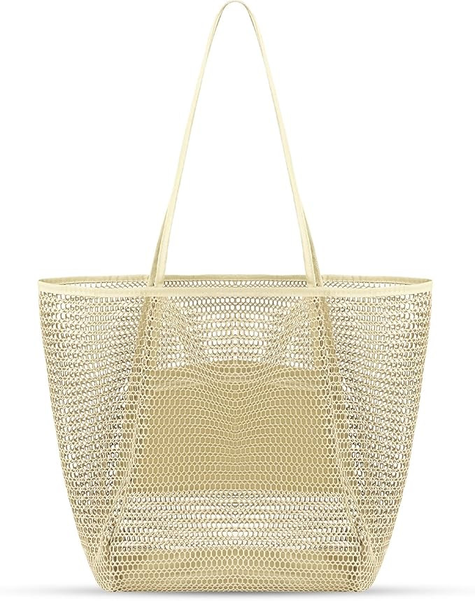 Tavaleu Mesh Beach Bag, Beach Bags for Women, Woven Straw Beach Tote Bag Waterproof with Inner Po... | Amazon (US)