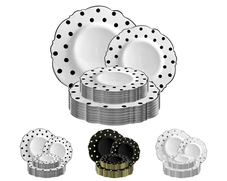 Elegant Disposable Dinner, Buffet, Salad, or Pastry Plates, White With Dots Round Blossom Design ... | Etsy (US)