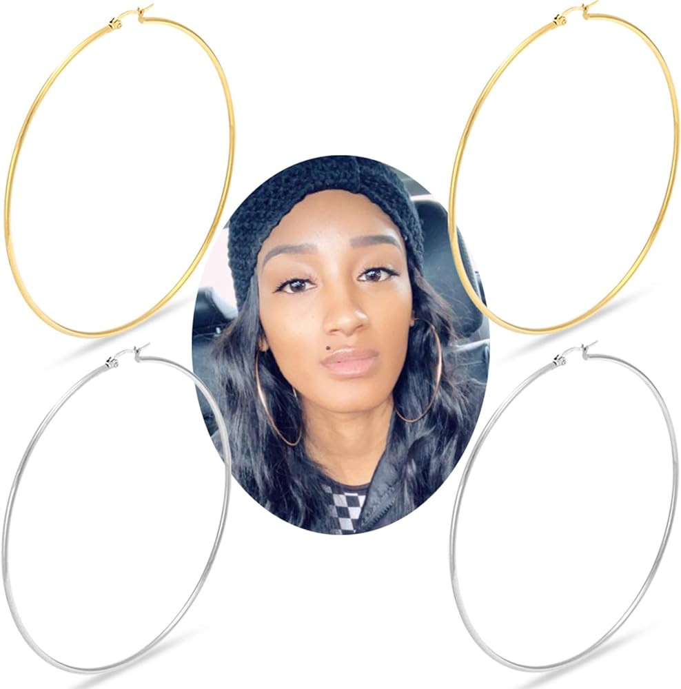 Huge Gold Hoop Earrings for Women - Plated Gold Stainless Steel Hooped Earrings for Women, 70-100... | Amazon (US)