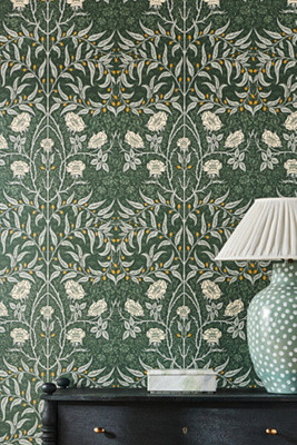 Blue Stenciled Floral Vintage Prepasted Wallpaper | Anthropologie (US)