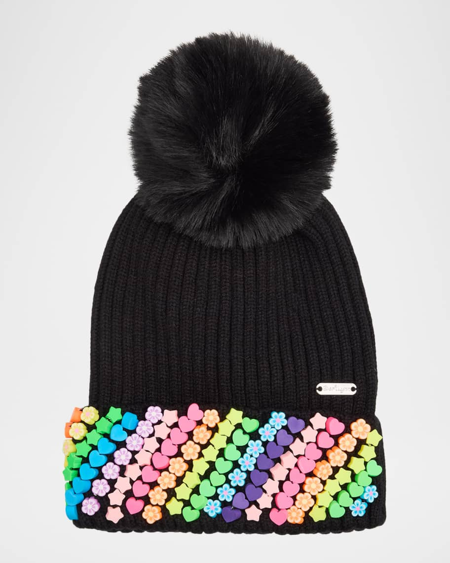 Bari Lynn Kid's Ribbed Rainbow Charm Beanie | Neiman Marcus