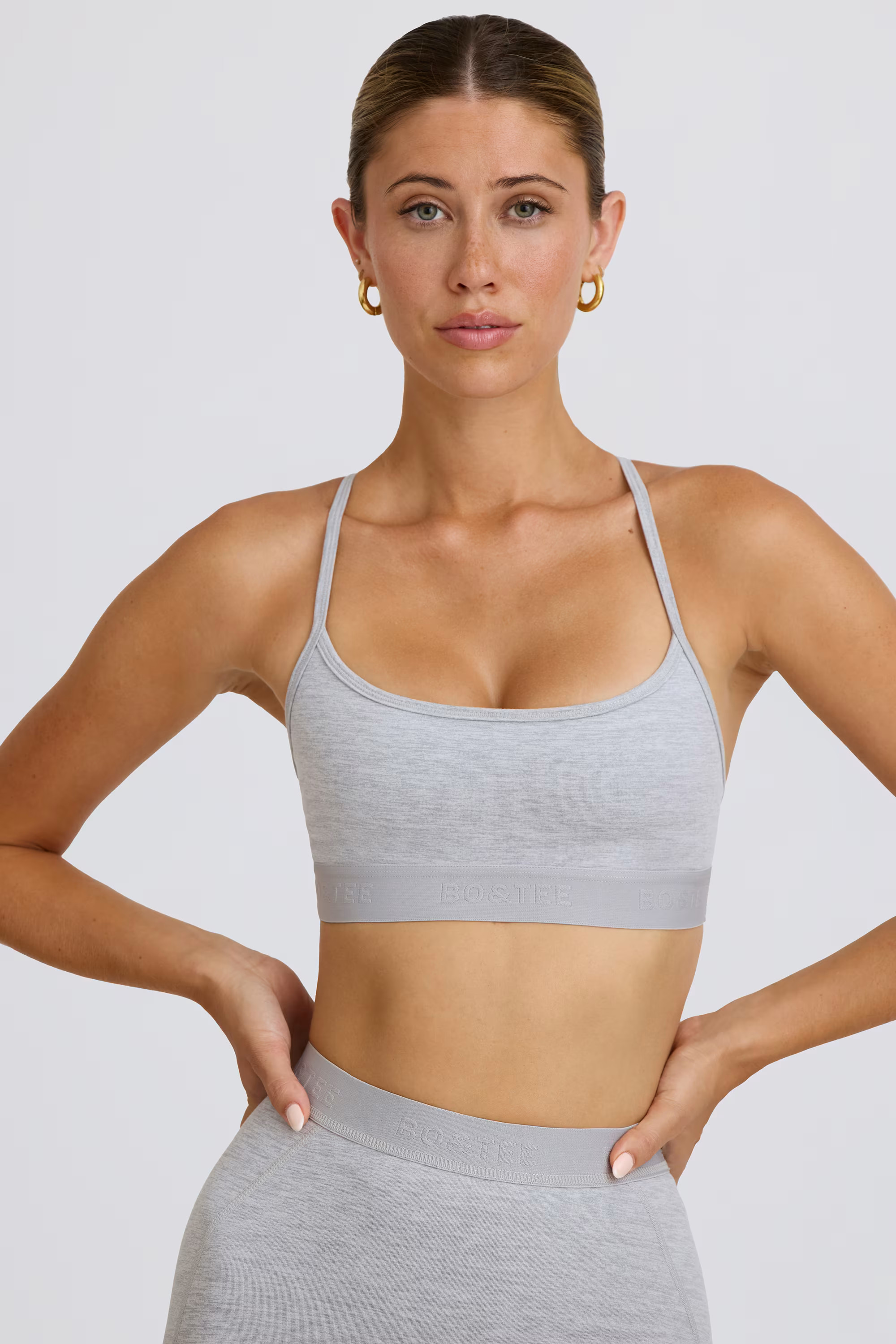 Soft Active Cross-Back Sports Bra in Grey Marl | Oh Polly