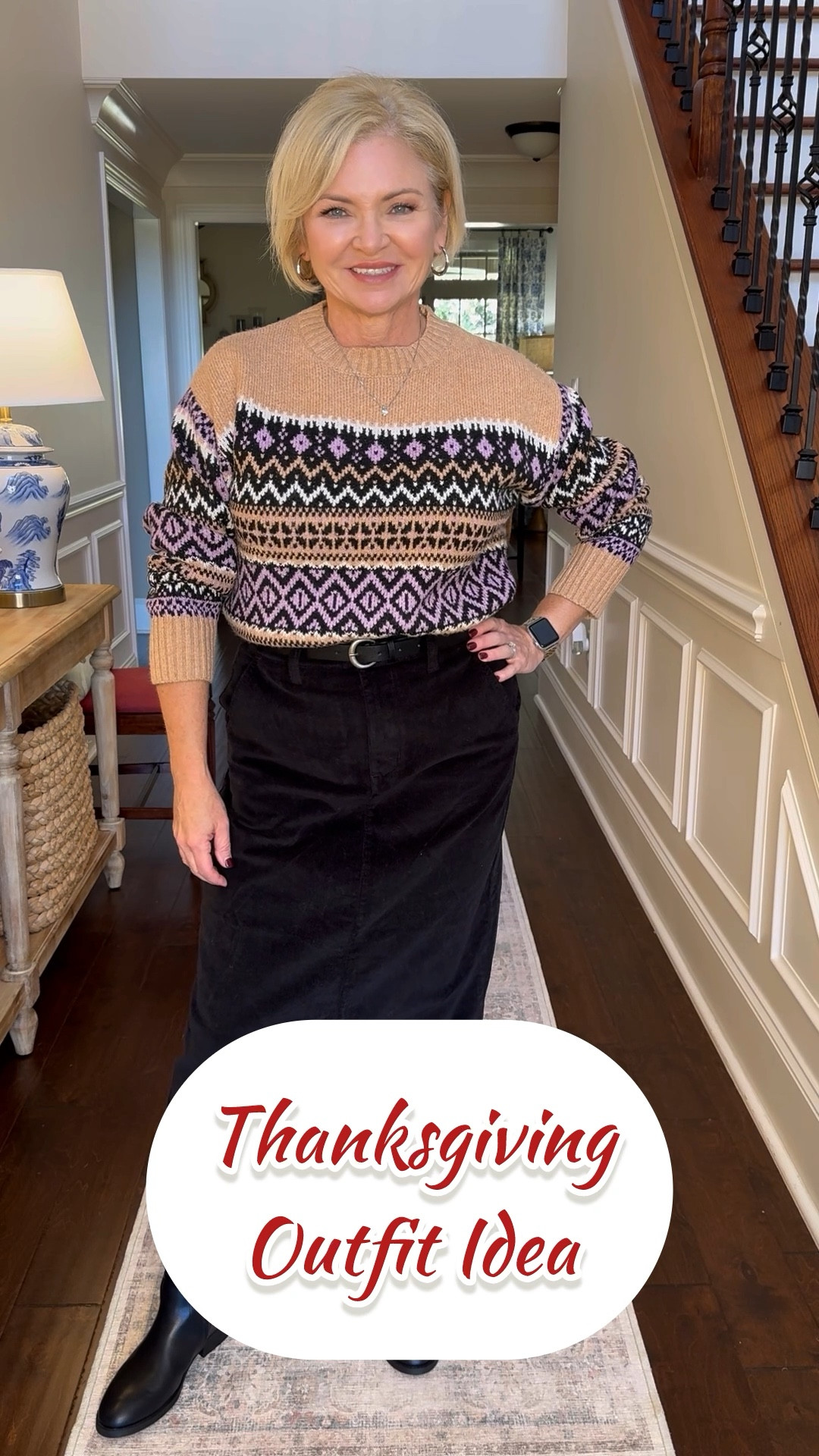 Here's a cozy Thanksgiving outfit idea that is under $100 for the whole outfit! Sweater is a size Small, skirt is a size 6, boots fit TTS.

Thanksgiving outfit
Fair isle sweater
Boots
Holiday outfits

#fashionover50
#affordablefashion
#walmartfashion

#LTKWatchNow #LTKHoliday #LTKFindsUnder100