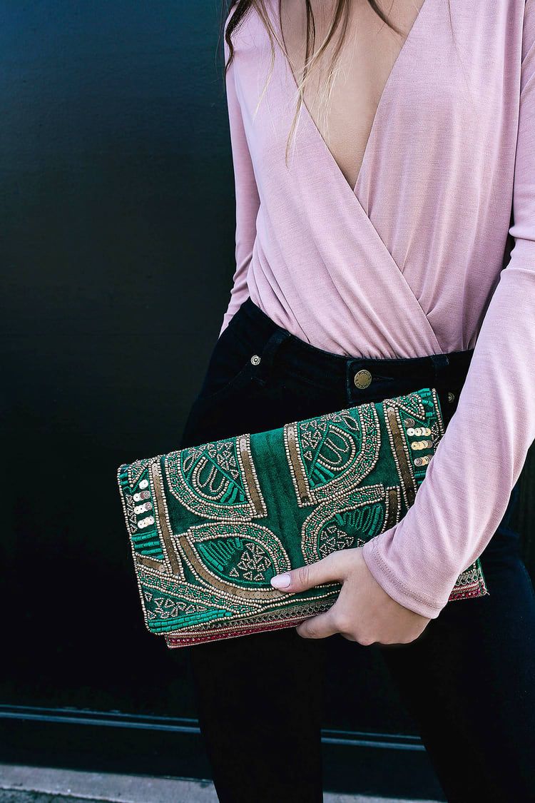 Bead the Best Green Velvet Beaded Clutch | Lulus (US)