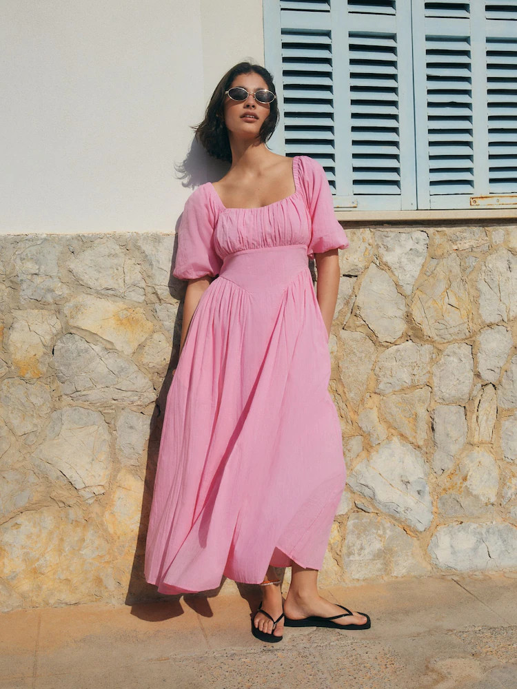 Rosa - Midikleid mit Puff\u00e4rmeln | Next EU