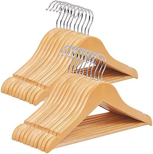 SONGMICS Kid’s Hangers, Set of 20 Solid Wood Hangers, Children's Coat Hangers with Pants Bar, S... | Amazon (US)