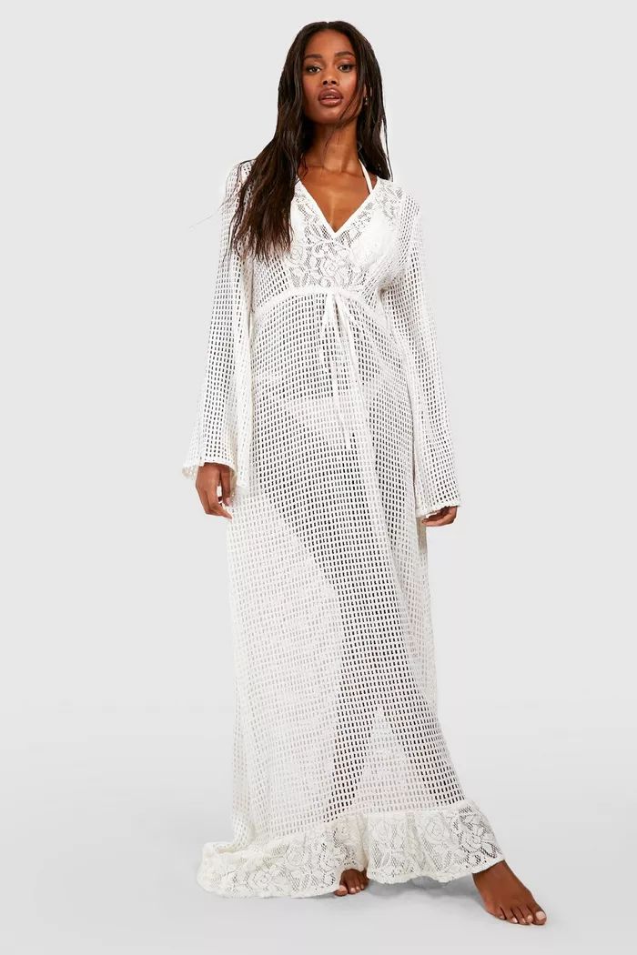 Lace Crochet Frill Hem Maxi Beach Dress | Boohoo.com (US & CA)