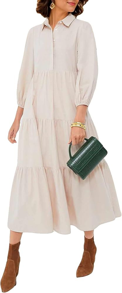 Women Flowy Maxi Dresses Casual V Neck Smocked Tiered Babydoll Sundress Beach Long Skirt with Poc... | Amazon (US)