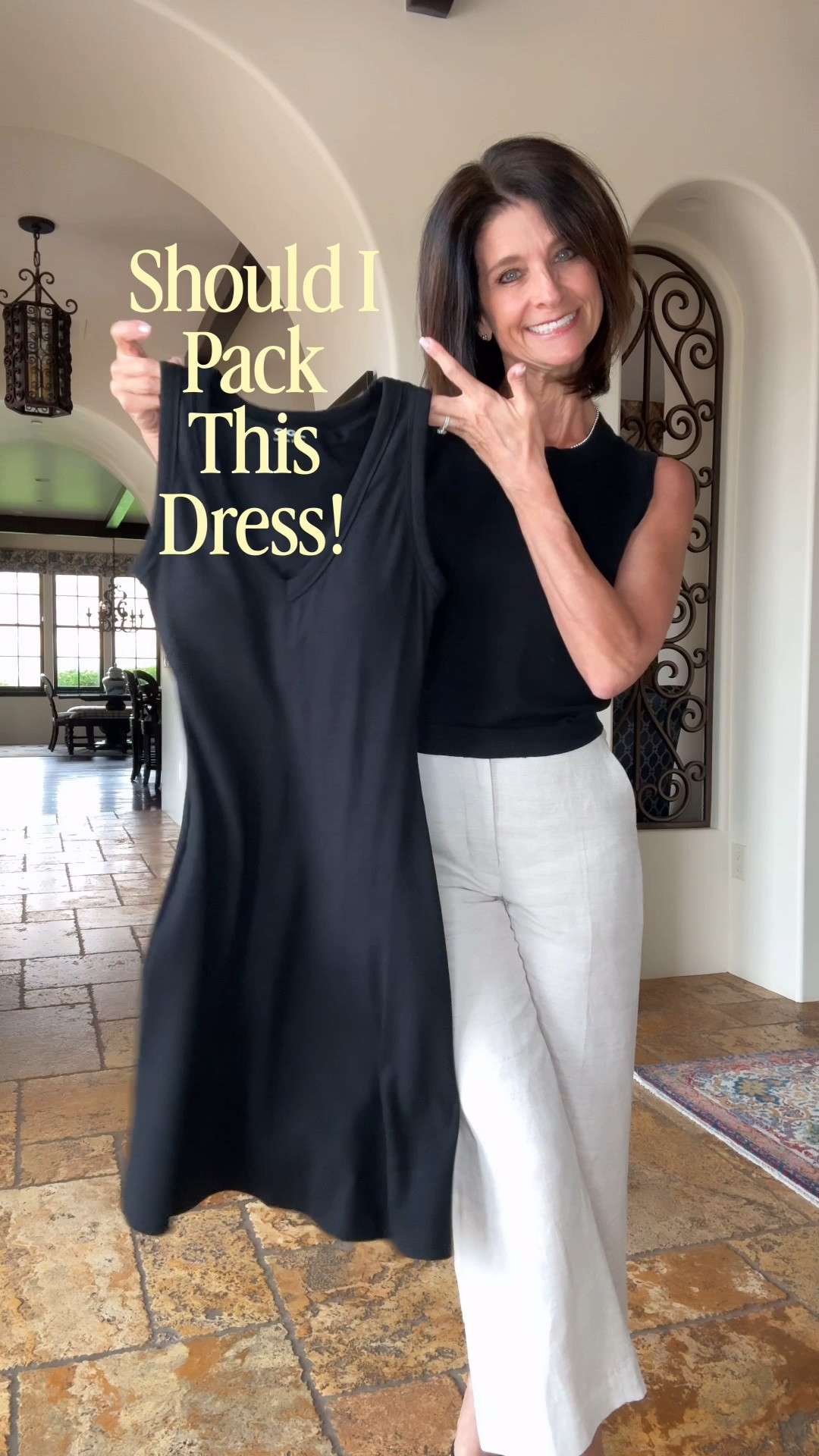 Before I pack any item I ask…how many ways can I style this piece?  I think this dress definitely earns its spot in my suitcase! 
*NOTE:  My dress is is no longer available in black, but I’ve linked it in Navy.  I’ve also linked some other tank dresses with a built in bra that are great alternatives.

#LTKOver40 #LTKTravel
