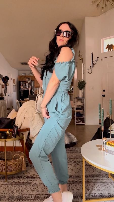 Loving the style on this jumpsuit! 
Fits a tad loose, wearing size small. Wish they had an XS. But only comes in sizes S-XL 
Sizing reference: 5’3 125lb size 5 or 27 


#LTKSeasonal #LTKMostLoved #LTKVideo
