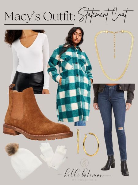 Entire outfit from Macy’s! Currently 30% off. I love a bold statement coat and this one checks all the boxes! Those brown boots, white fitted top and jeans are a great staple pieces.  
#macyssale #outfitlftheday #winteroutfit 

#LTKSeasonal #LTKfit #LTKstyletip