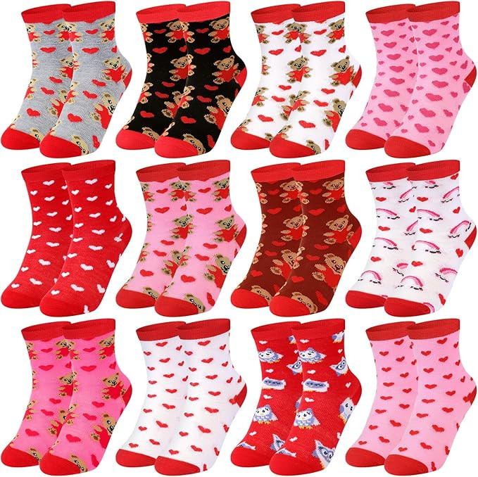 Cozypower 12 Pairs Kids Valentine's Socks Boys Girls Heart Bear Owl Novelty Socks Bulk for Kids V... | Amazon (US)