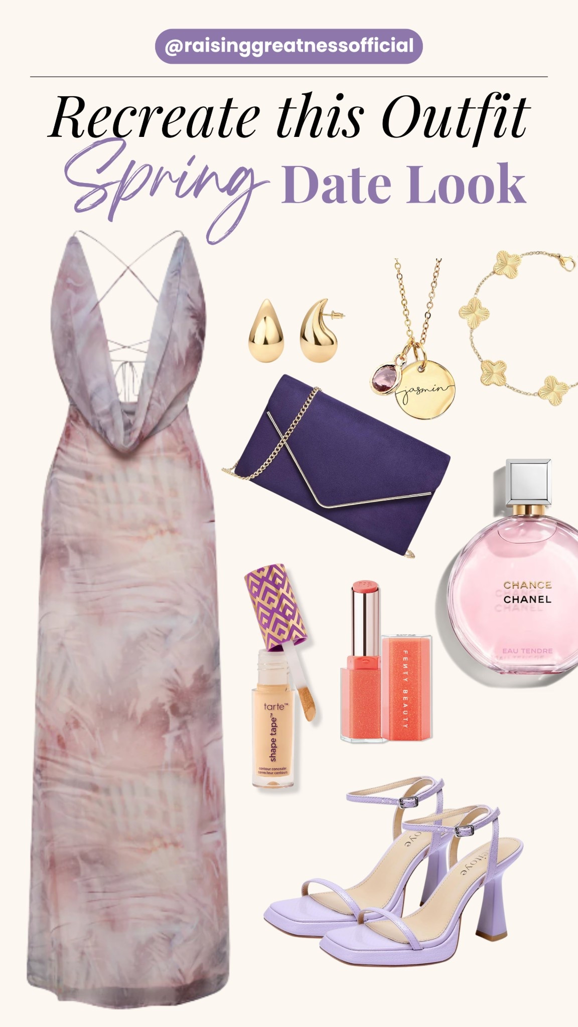 🌸💜 Recreate this dreamy spring date night look! A flowy pastel dress, chic lilac heels, and elegant gold accessories make this outfit perfect for a romantic evening. Complete the look with a bold clutch, dewy makeup, and a fresh floral fragrance for an effortlessly feminine and stylish vibe. ✨💄

#LTKBeauty #LTKStyleTip #LTKSpringSale