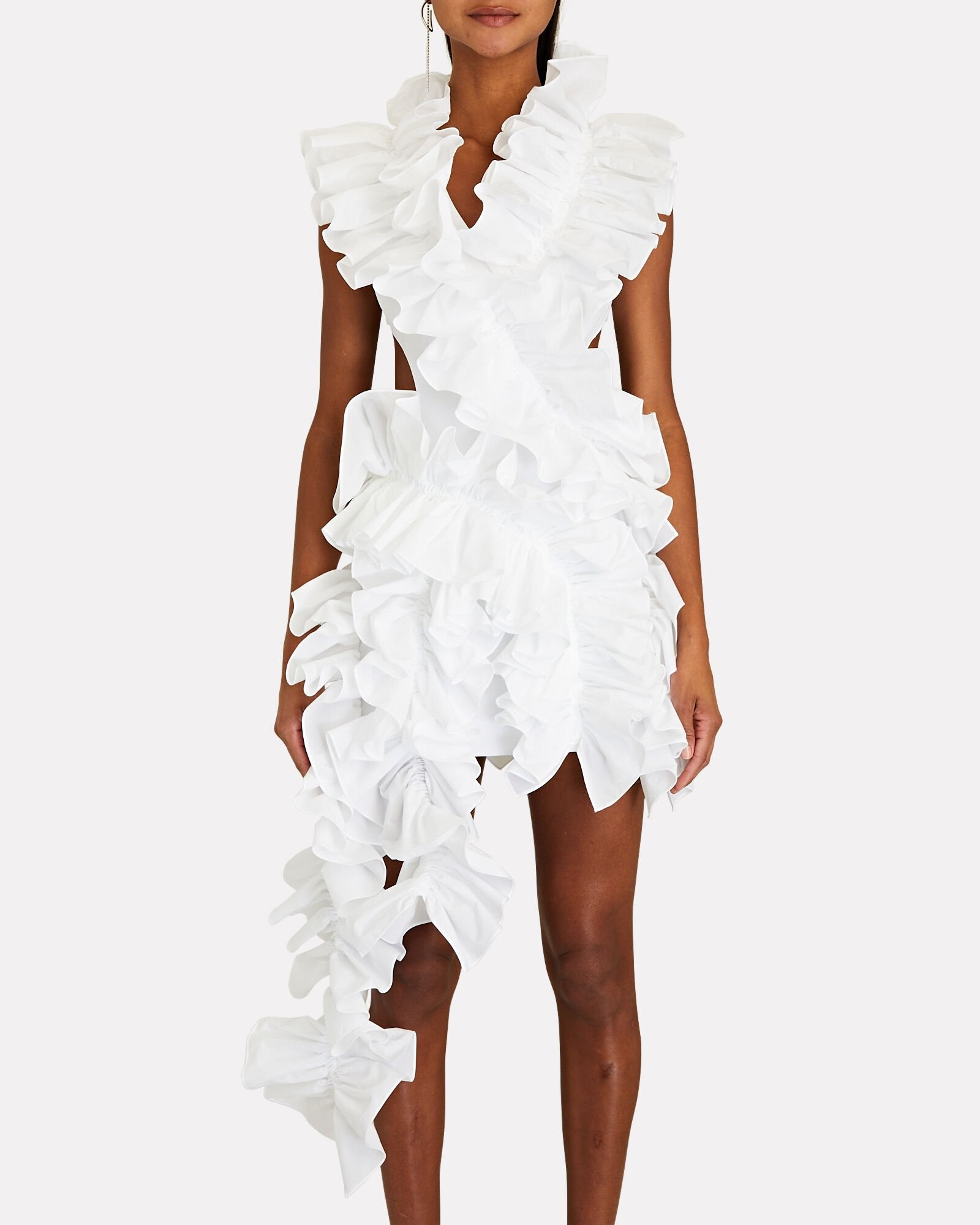 Olive Open-Back Ruffled Mini Dress | INTERMIX