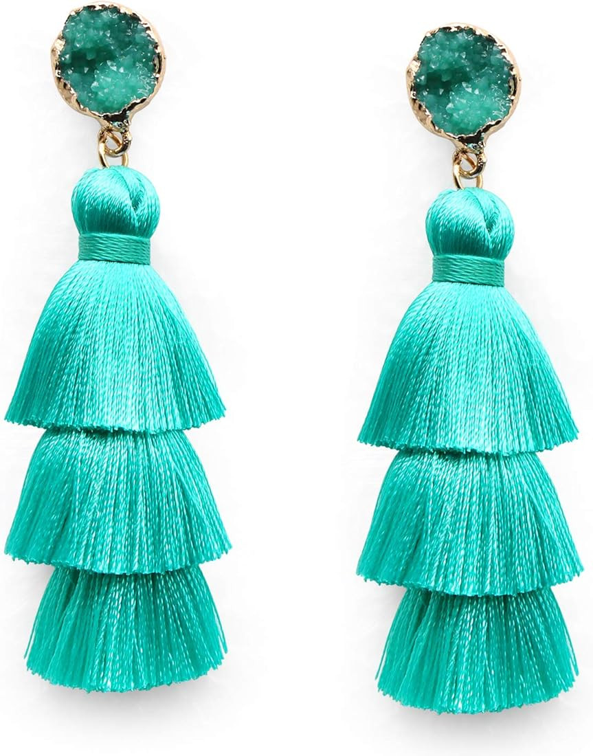Me&Hz Colorful Layered Tassel Earrings Bohemian Tiered Tassel Druzy Stud Dangle Drop Earrings for... | Amazon (US)