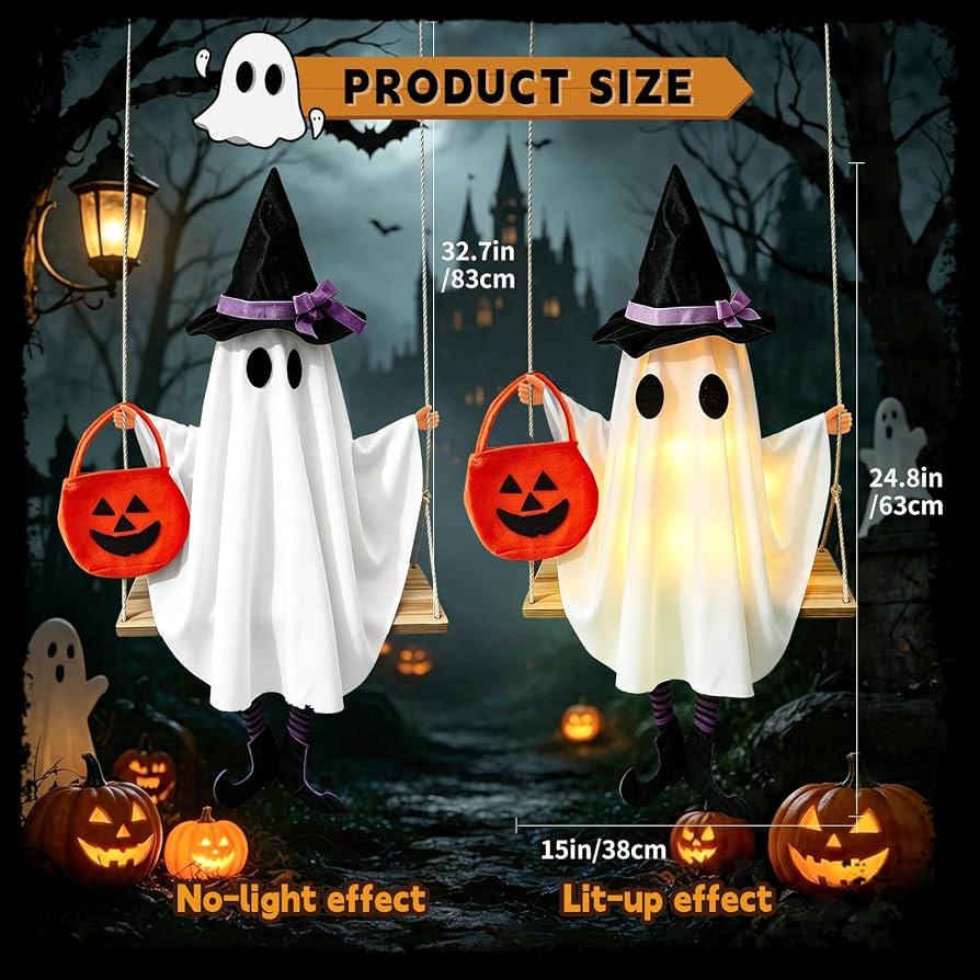 Swinging Ghost Outdoor Decor with LED, Swinging Ghost Halloween Decoration | Amazon (US)