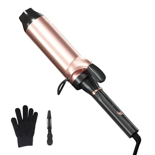 Hahahope Professional Two Inch Curling Iron with Clamp - Large Barrel Curling Wand for Long Hair, Dual Voltage, Adjustable Heat Settings, Lightweight Design Rose Gold | Amazon (US)