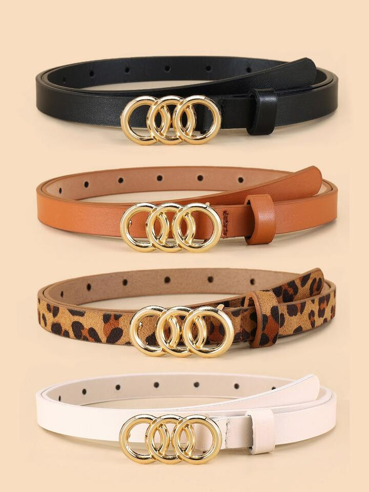 4pcs Leopard Pattern Triple Circle Buckle Belt | SHEIN