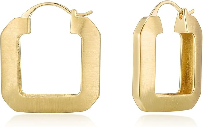 Gold Plated Huggie Hoop Earrings for Women Square Round Thick Hoop Earrings Jewelry Gift | Amazon (US)