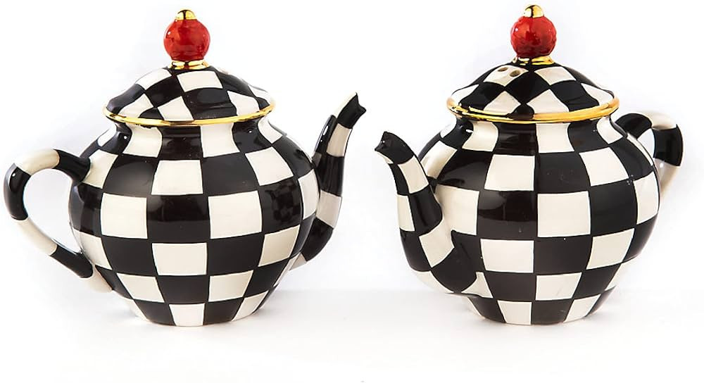 MACKENZIE-CHILDS Teapot Salt and Pepper Shaker Set, Ceramic Salt and Pepper Holders, Black-and-Wh... | Amazon (US)