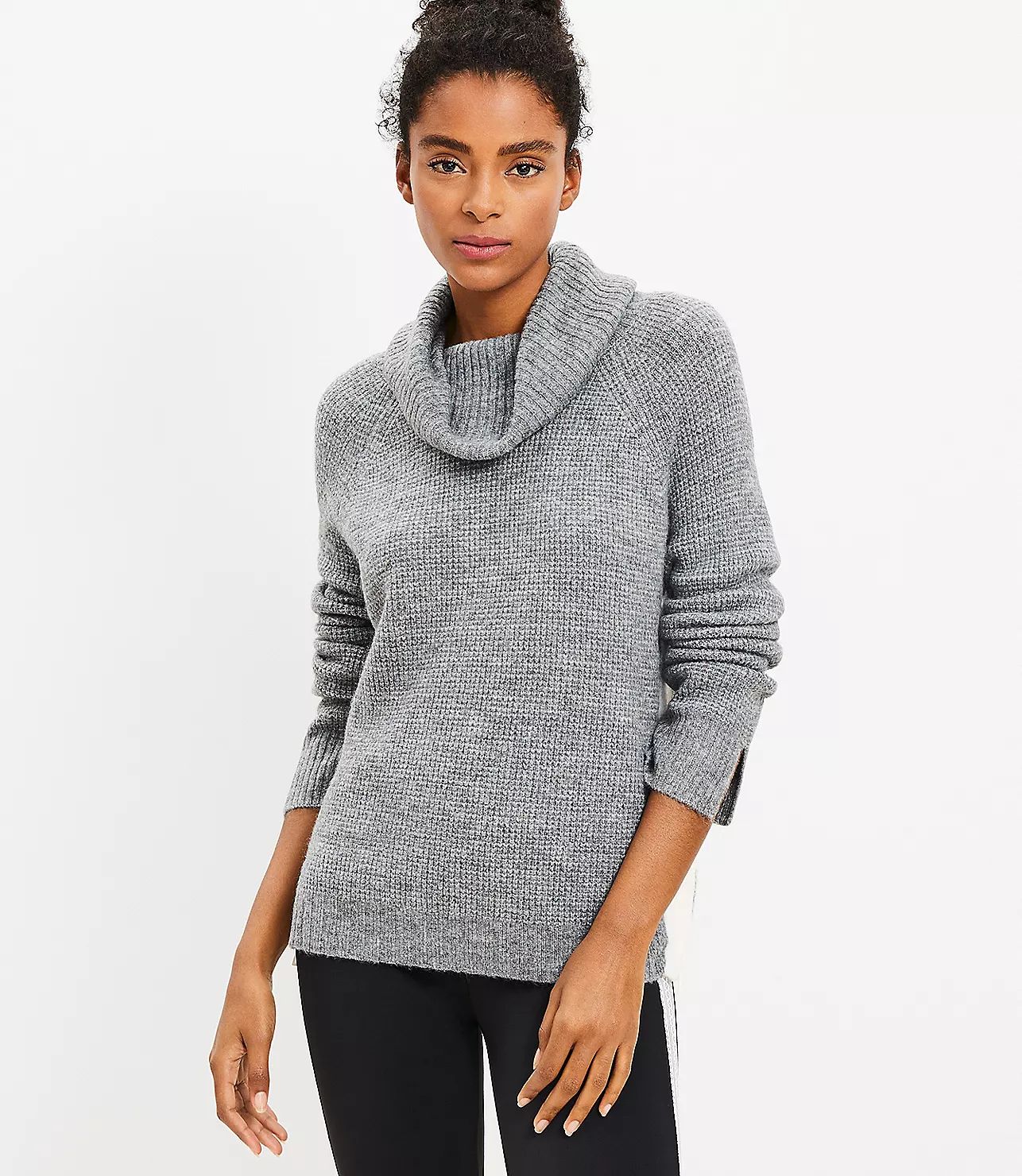 Lou & Grey Contrast Side Zip Wafflestitch Turtleneck Sweater | LOFT