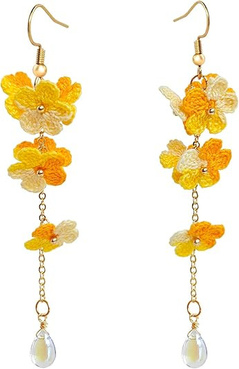 Handmade Dangle Earrings for Women,18K Gold Micro Crochet Drop Dangle Flower Earrings,Statement H... | Amazon (US)