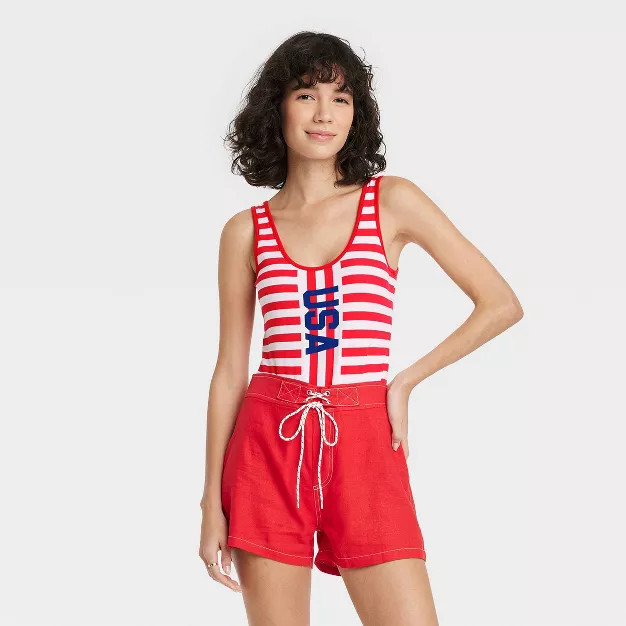Women's USA Stripes Graphic Bodysuit - White | Target