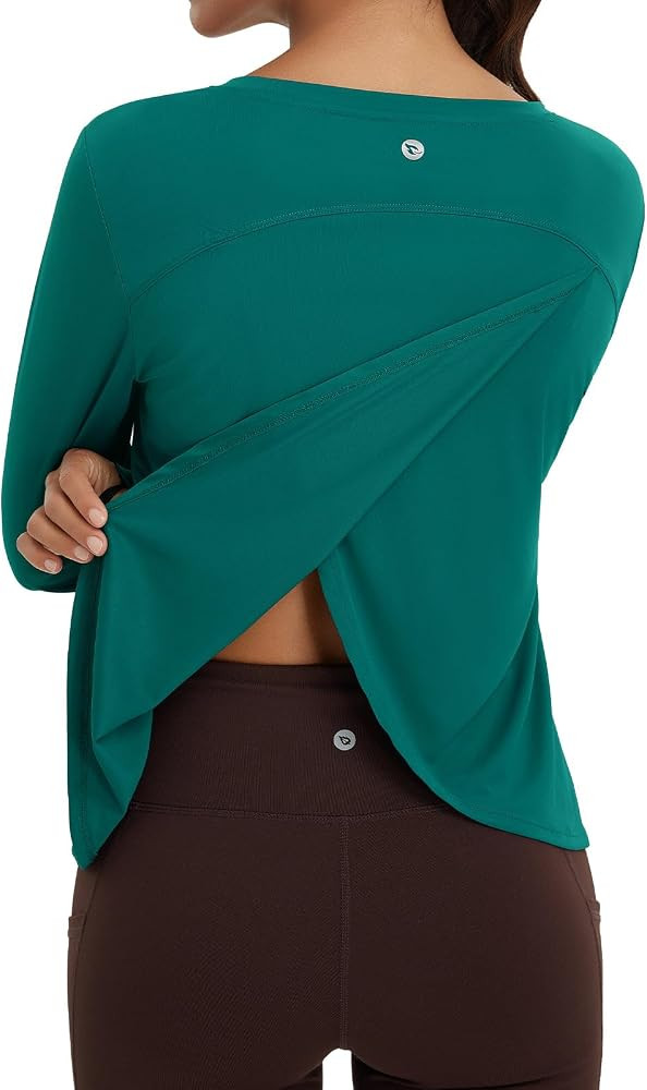 baleaf Women's Long Sleeve Workout Tops Quick Dry Shirts Split Back | Amazon (US)