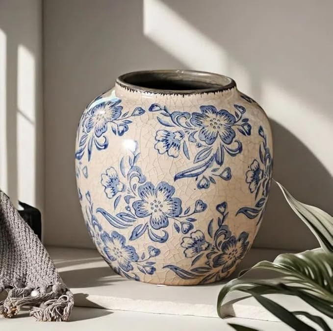 Blue White Ceramic vase,Vintage Chinoiserie Porcelain Decorative Flower Vase for Centerpiece Tabl... | Amazon (US)