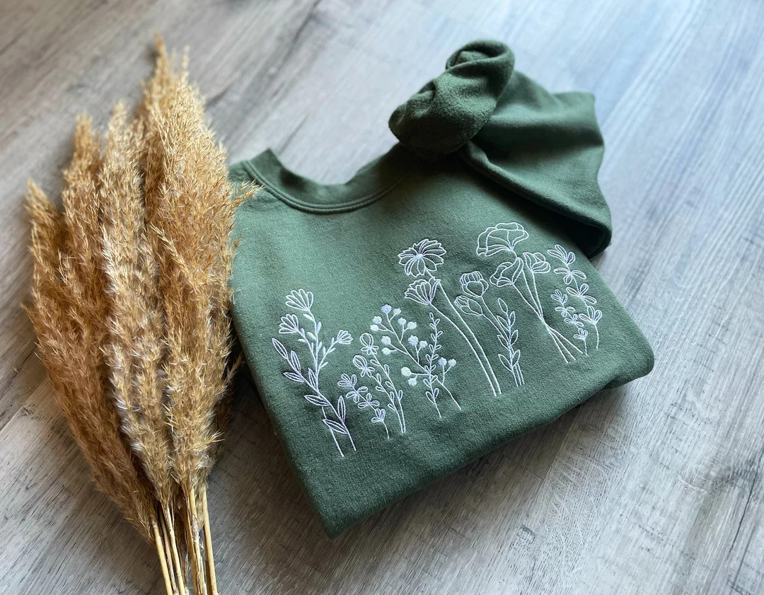 Wildflowers Embroidered Crewneck Flower Sweatshirt Floral - Etsy | Etsy (US)