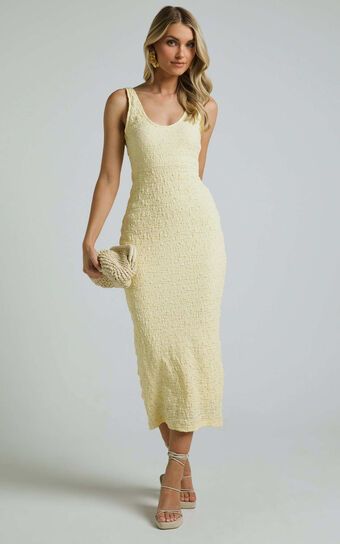 Novida Midi Dress - Textured Bodycon Dress in Butter Yellow | Showpo (US, UK & Europe)