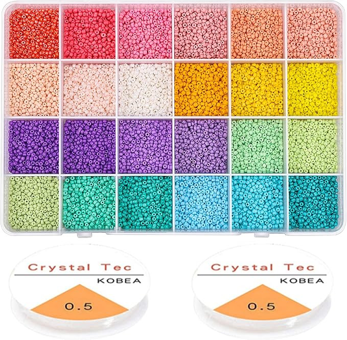 Yholin Glass Seed Beads Started Kit, 12000pcs 2mm 12/0 Small Craft Beads with Beading Needle,Twee... | Amazon (US)